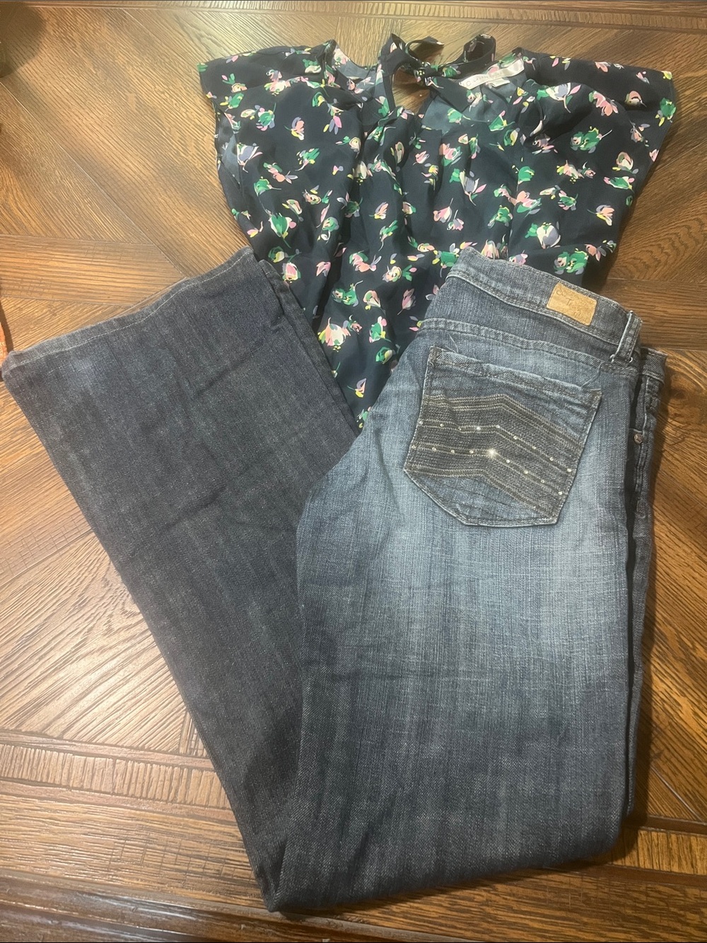 See Thru Soul Dark Blue Flared Jeans with Embellished Back Pockets (Bin 4-38)